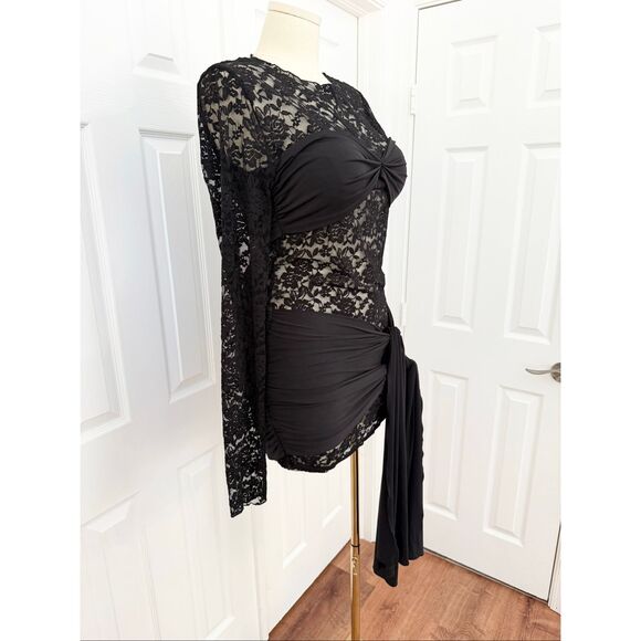 Lioness Midnight Tie Front Semi Sheer Lace Mini Dress Black Onyx Size 3XL NWT - Picture 2 of 7